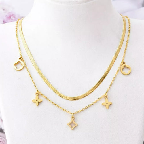 18K Gold-Plated Double Layered Charm Necklace