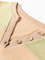 Color Block Thermal Textured Knit Drop Shoulder Henley Top