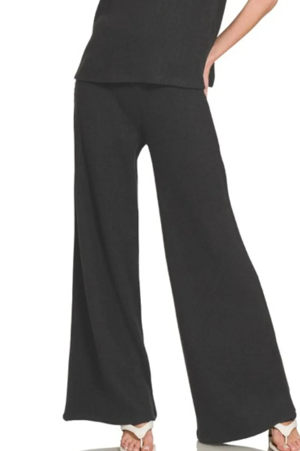Zenana Rolled Sleeve Top and Pants Sweater Set