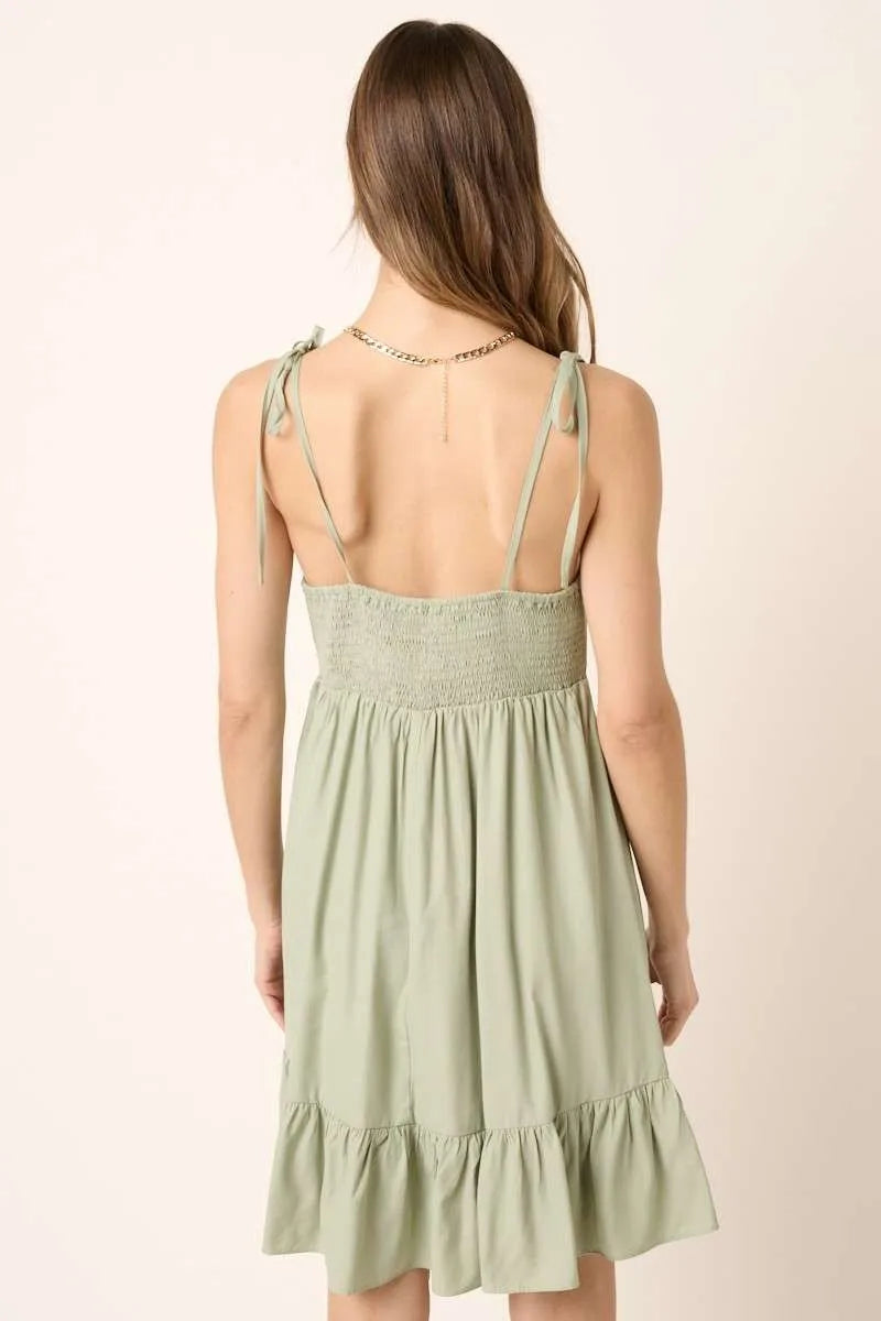 Mittoshop Ruched Detail Spaghetti Tie Mini Dress