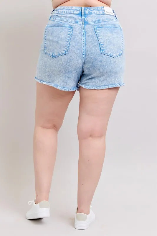 Full Size Mid Rise Garment Dyed Denim Shorts Plus Size