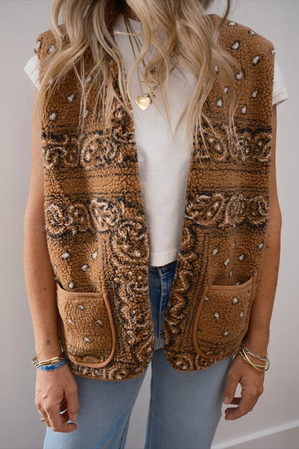 Fleece Open Front Vest Coat