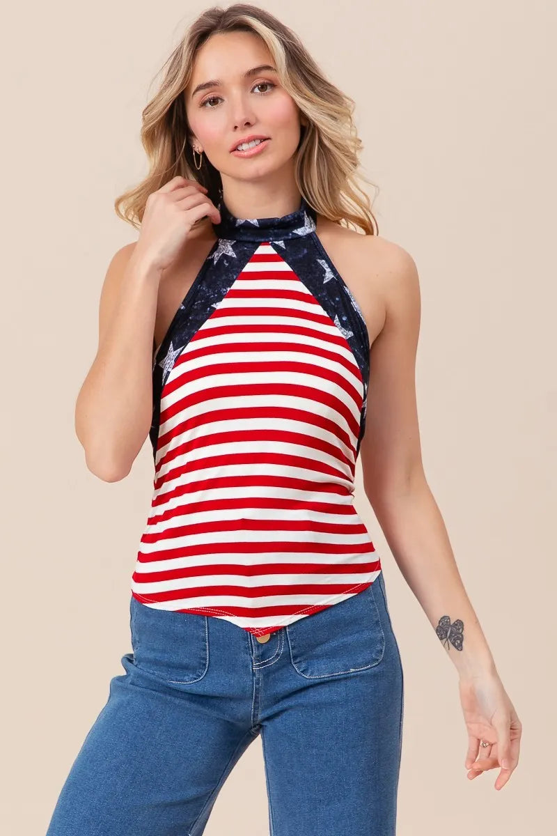 Stripe Jersey with Star Halter Neck with Tie Back