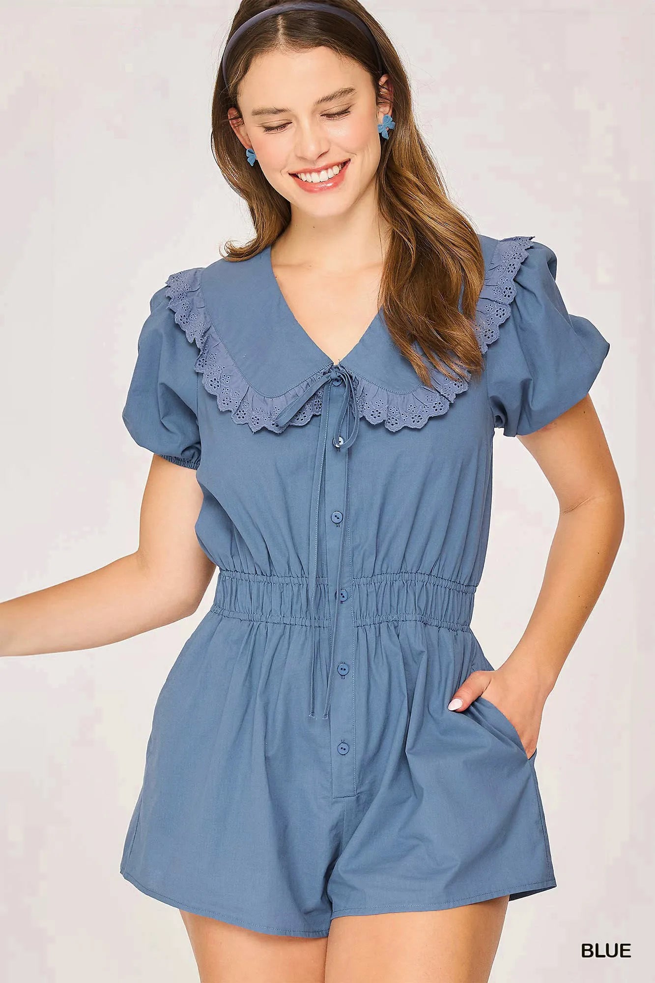 Collared Short Sleeve Button Down Romper
