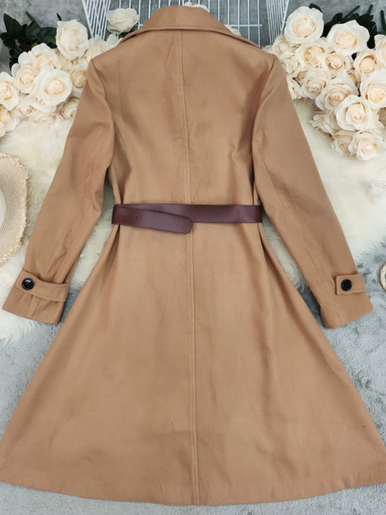 Double-Breasted Wool Blend Coat
