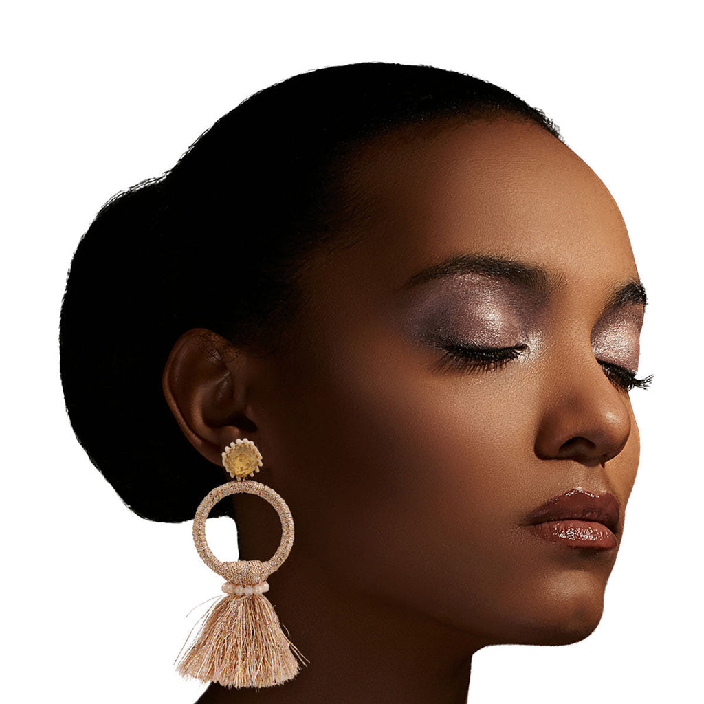 Tassel Earrings Metallic Pink Stylish Statement Jewelry