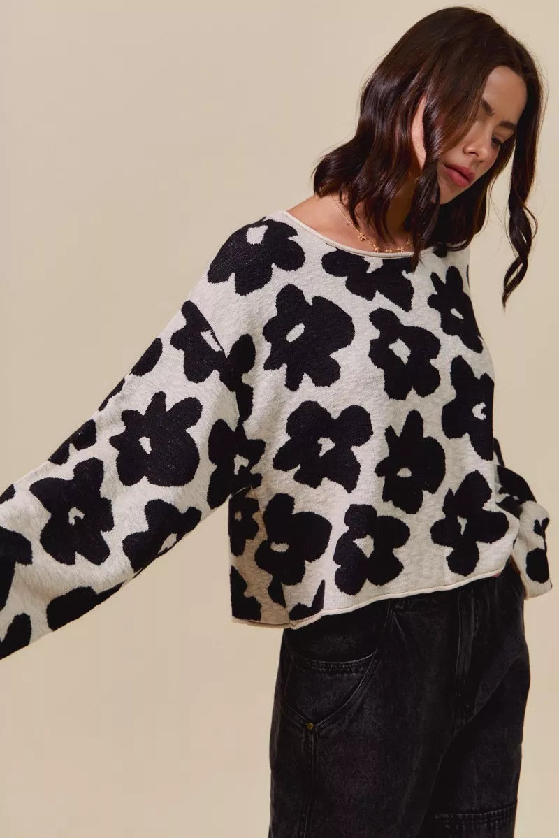 Loose Fit Flower Lightweight Sweater Top