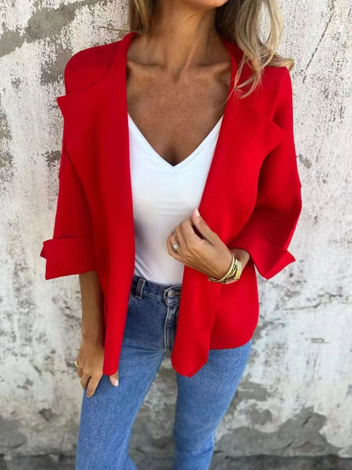 Full Size Open Front 3/4 Sleeve Cardigan Plus Size
