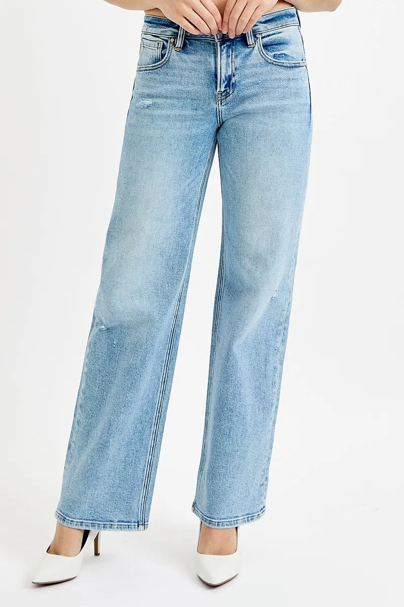 RISEN Full Size Low Rise Ankle Boyfriend Distressed Jeans Plus Size