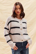 Stripe Soft Touch Button Cozy Sweater Cardigan