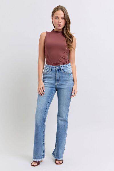 Judy Blue Full Size Raw Hem High Rise Bootcut Jeans for Women