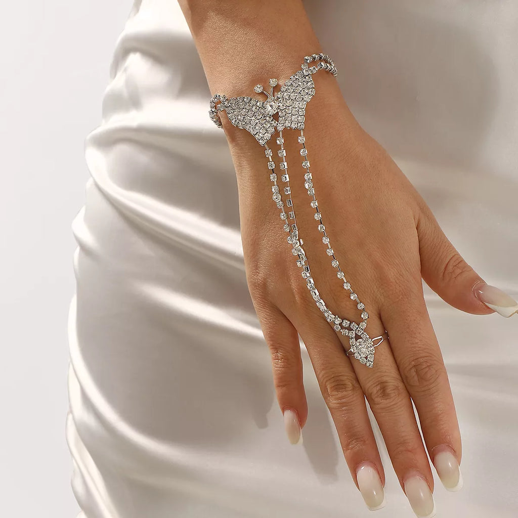 Rhinestone Butterfly Hand Chain Bracelet