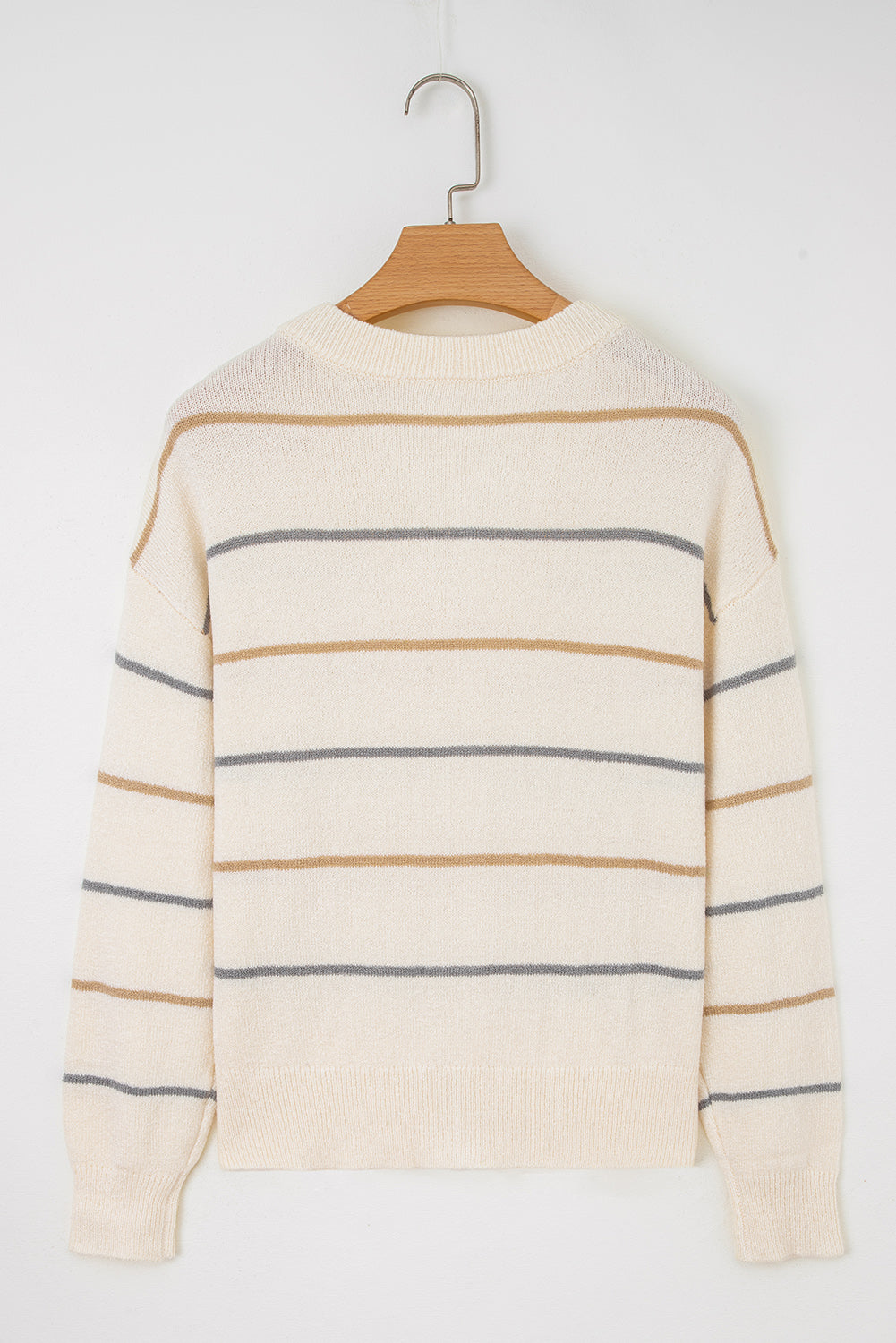 Multicolour Striped Buttoned Front V Neck Drop Shoulder Cardigan Sweater