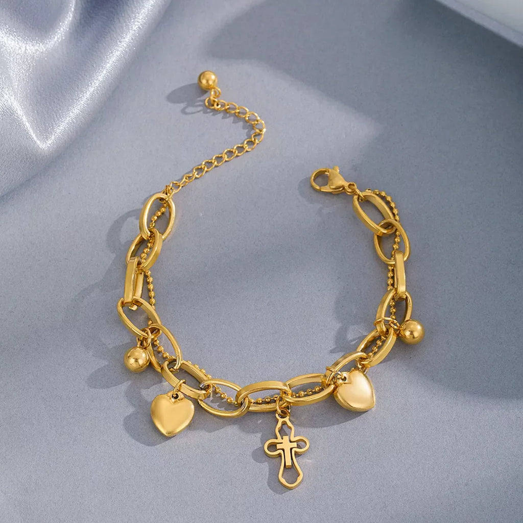 Cross and Heart Charm Bracelet