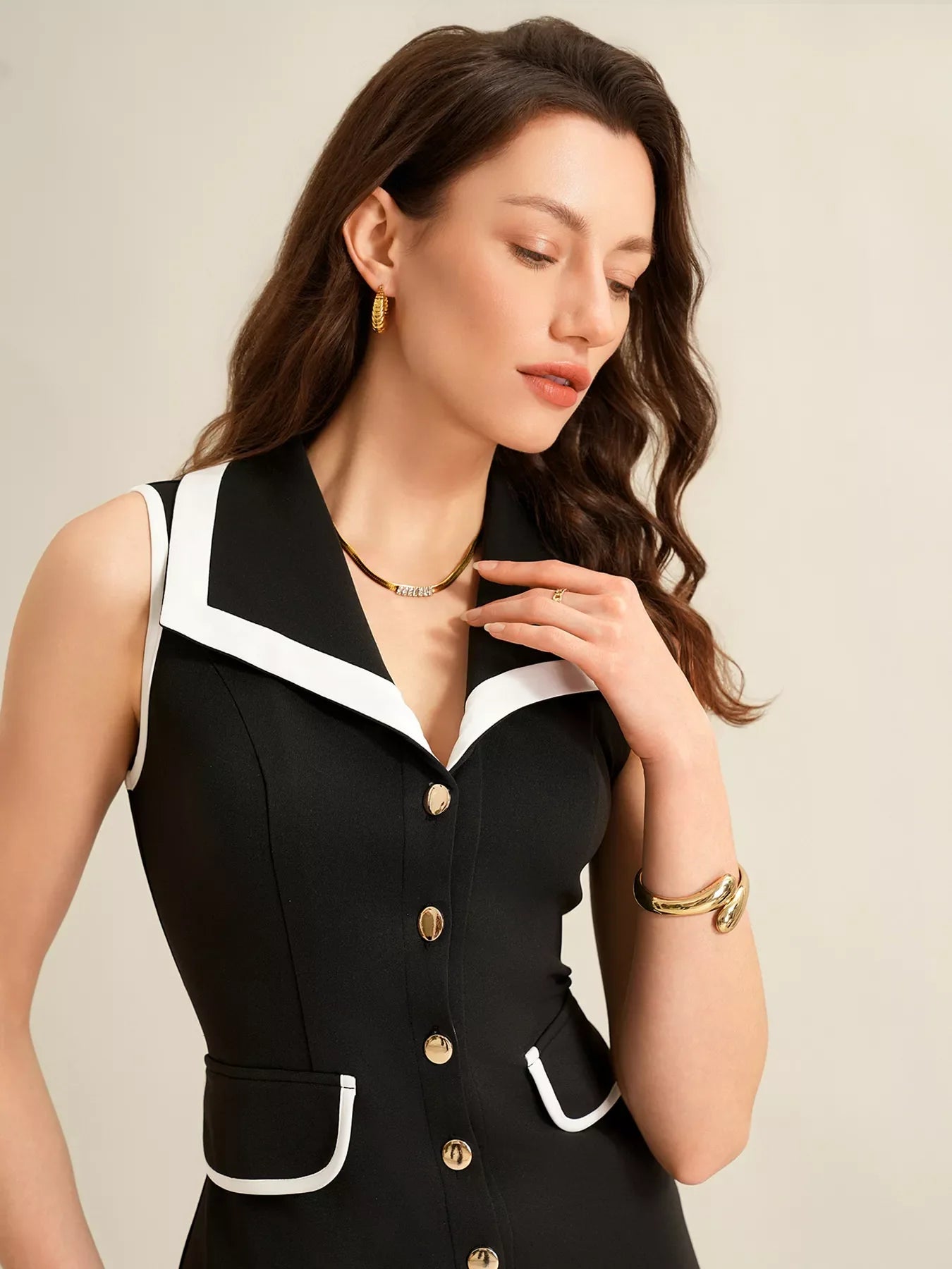 Sleeveless Button-Front Dress