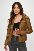 Women's Vegan Leather Double Zip Hoodie
