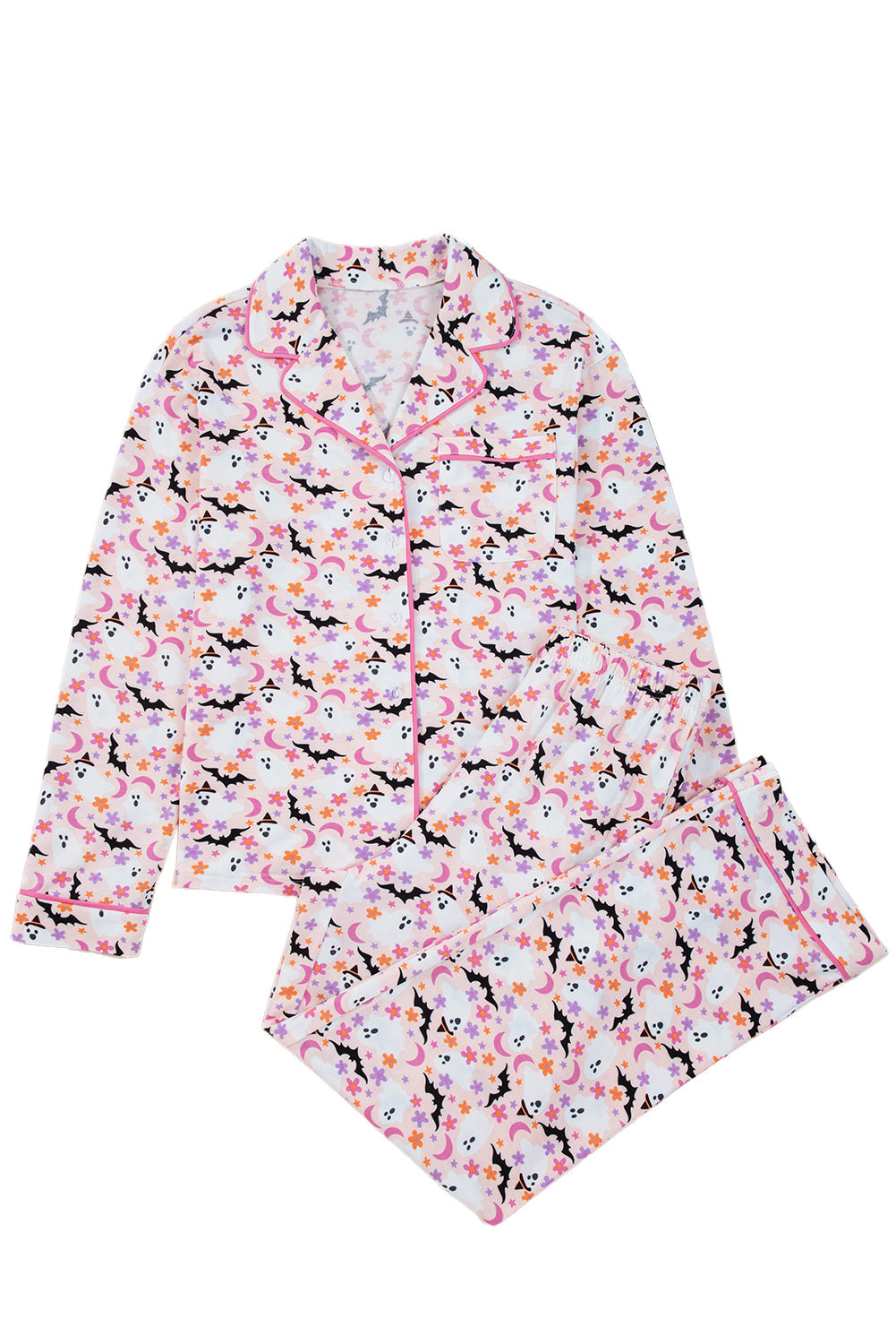 Pink Halloween Eve Haunted Honey Bat Print Pajama Set