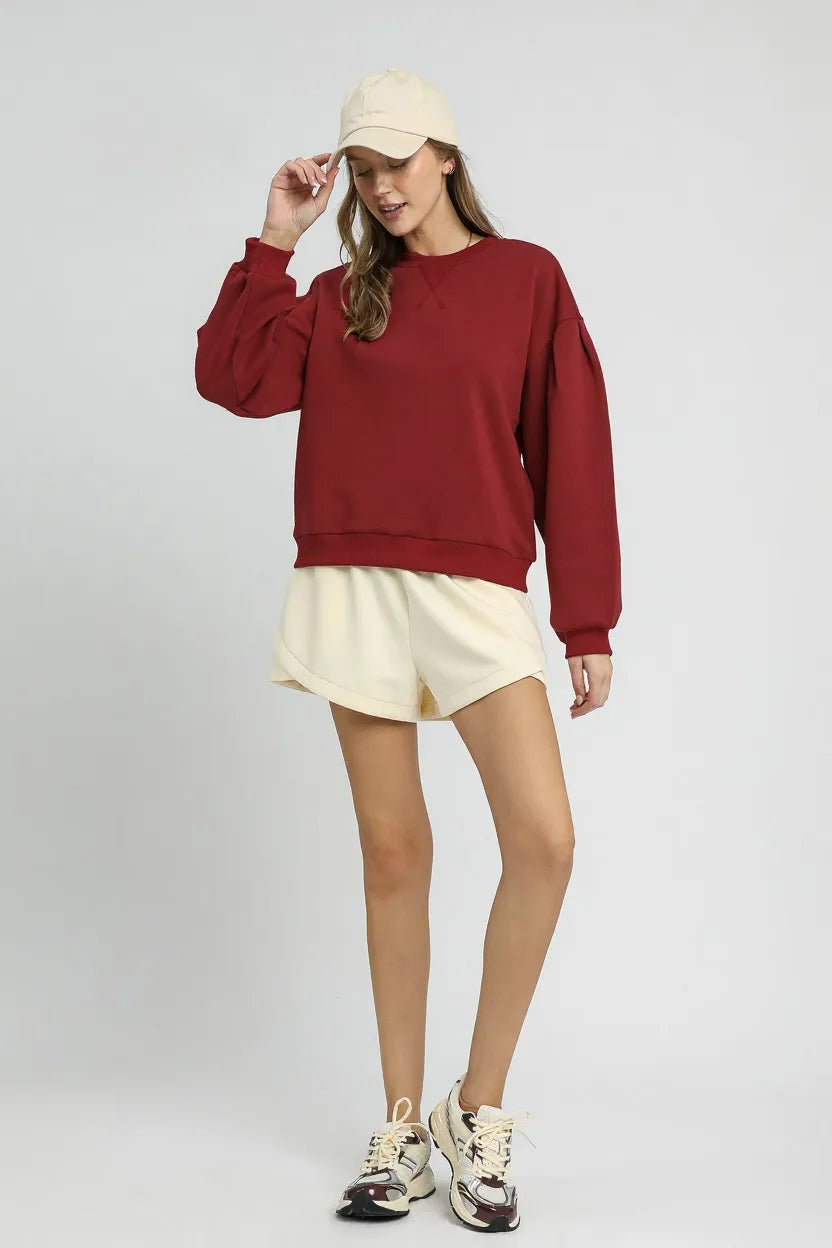Round Neck Sweatshirt with Pleated Detail