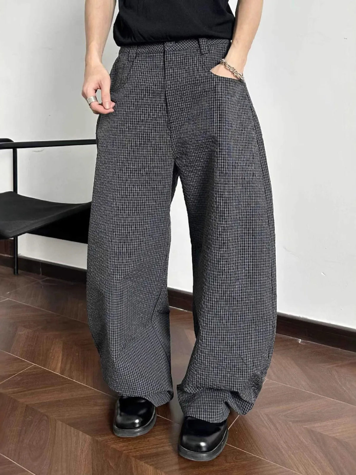 Men's Wide Leg Plaid Pants
