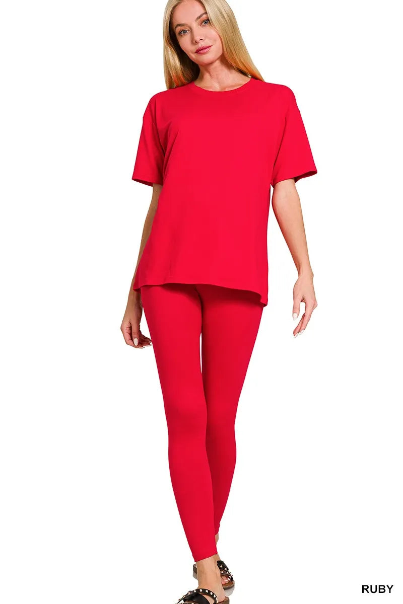 Zenana Full Size Brushed Dty Microfiber Short Sleeve Top and Pants Loungewear Set Plus Size
