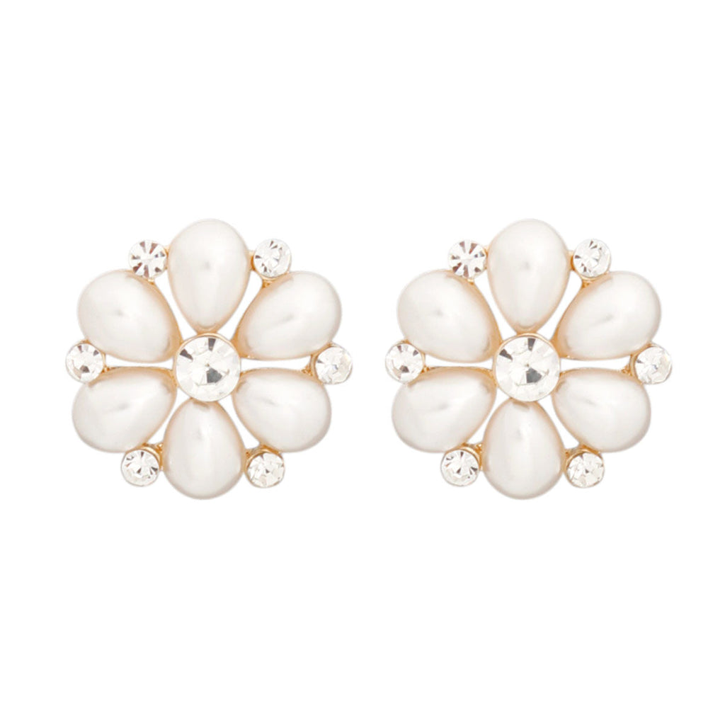 Small Pearl Stud Earrings with Cream Flower Detail for Women, Stylish Fashion Jewelry