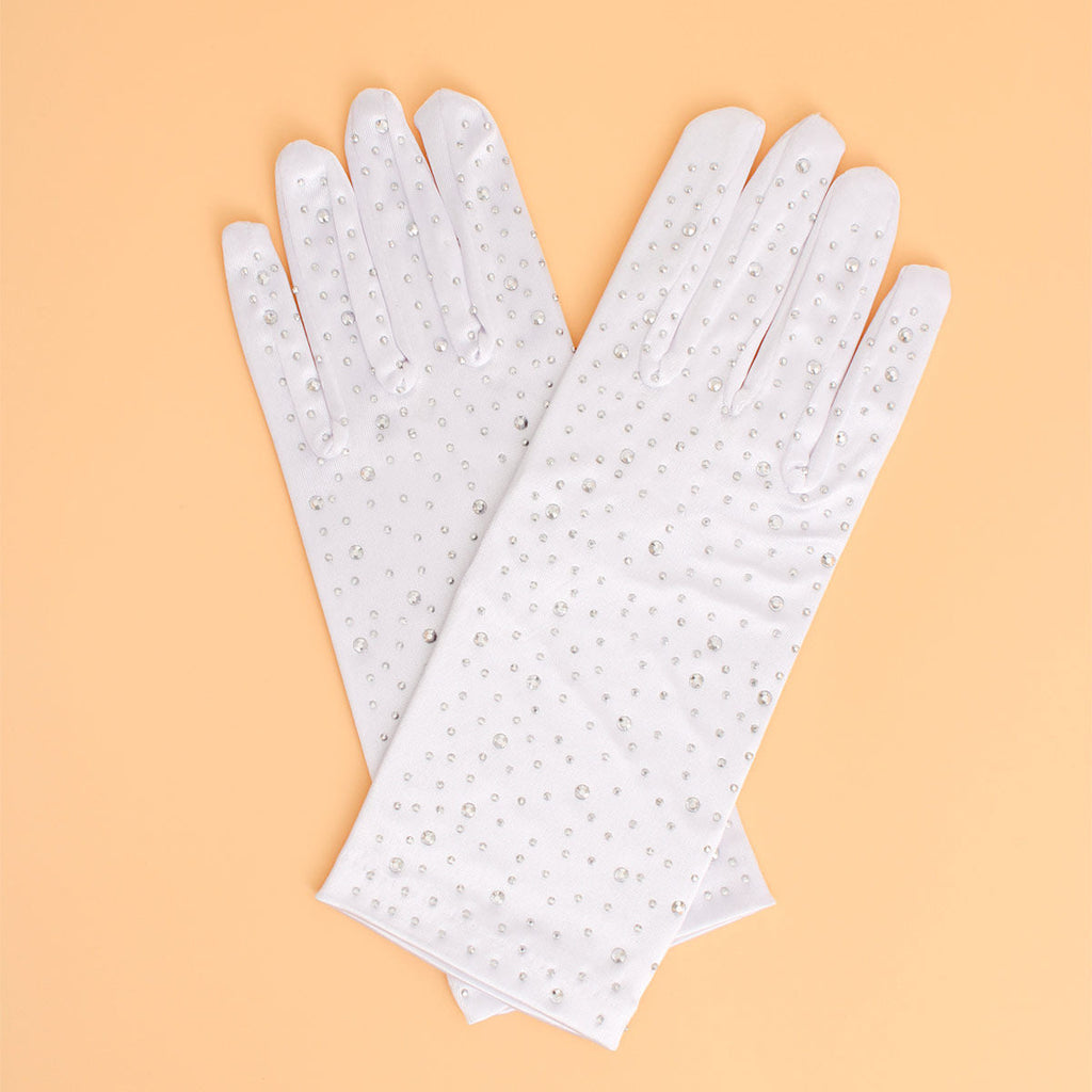 Women’s Satin Bridal Gloves Gray Rhinestone Elegant Chic Accessory
