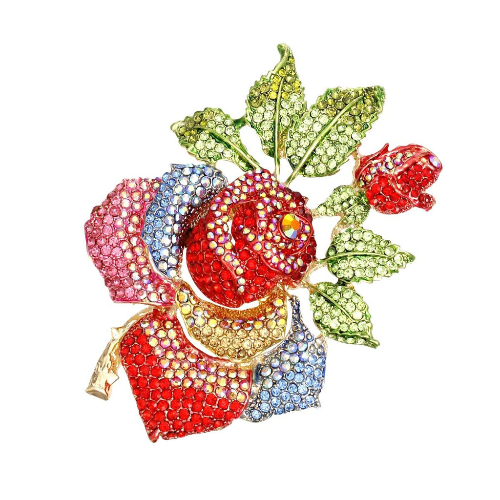 Statement Brooch Rose Stoned Bloom Multicolor XL Pin Women Stylish Accessory