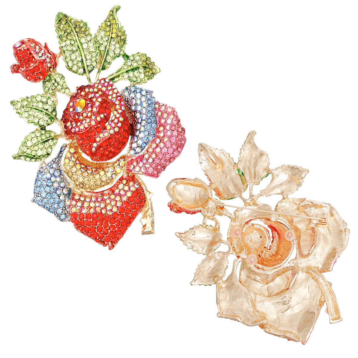 Statement Brooch Rose Stoned Bloom Multicolor XL Pin Women Stylish Accessory
