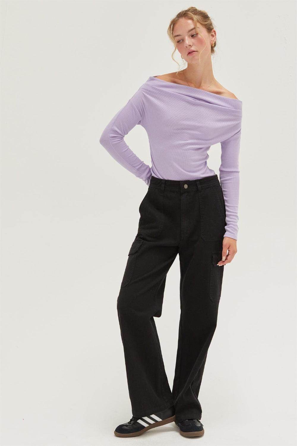 HYFVE Off Shoulder Ribbed Knit Top for Casual Elegance