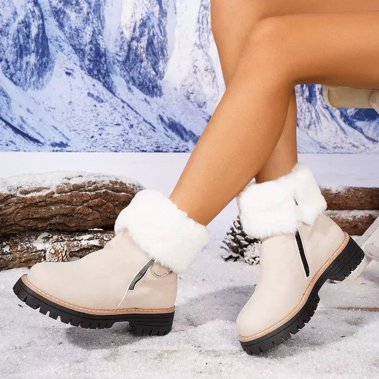 Fuzzy Ankle Boots with Zipper Detail