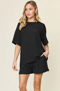 Slightly Stretchy Round Neck T-Shirt & Shorts Set