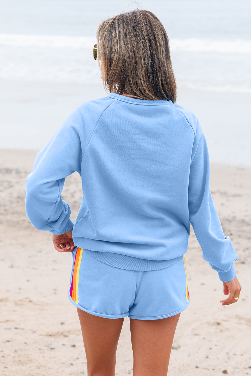 Beau Blue Striped Accent Pullover and Shorts Two Piece Casual Set