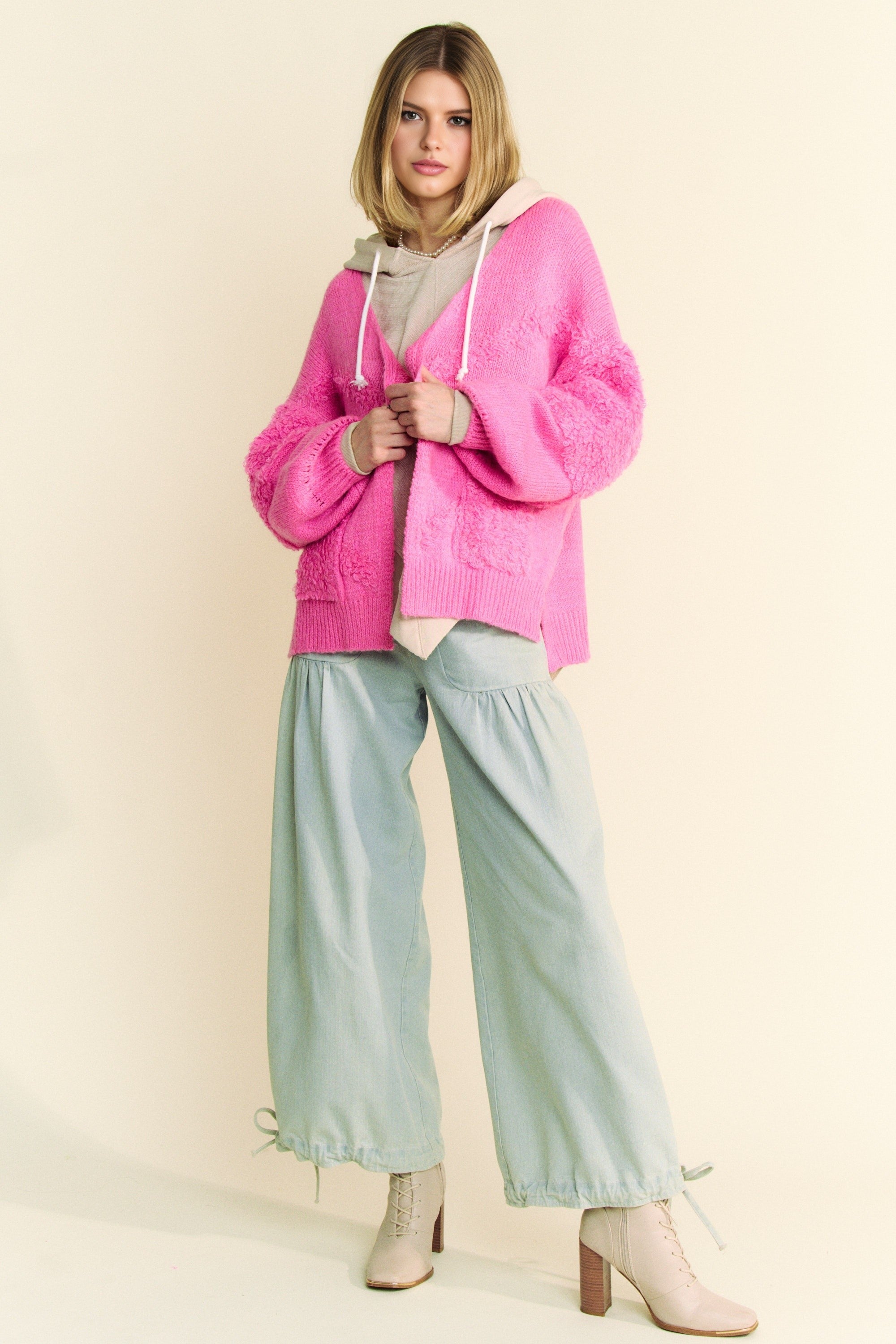 Back To School Sweater - Davi & Dani Side Slit Open Front Long Sleeve Cardigan