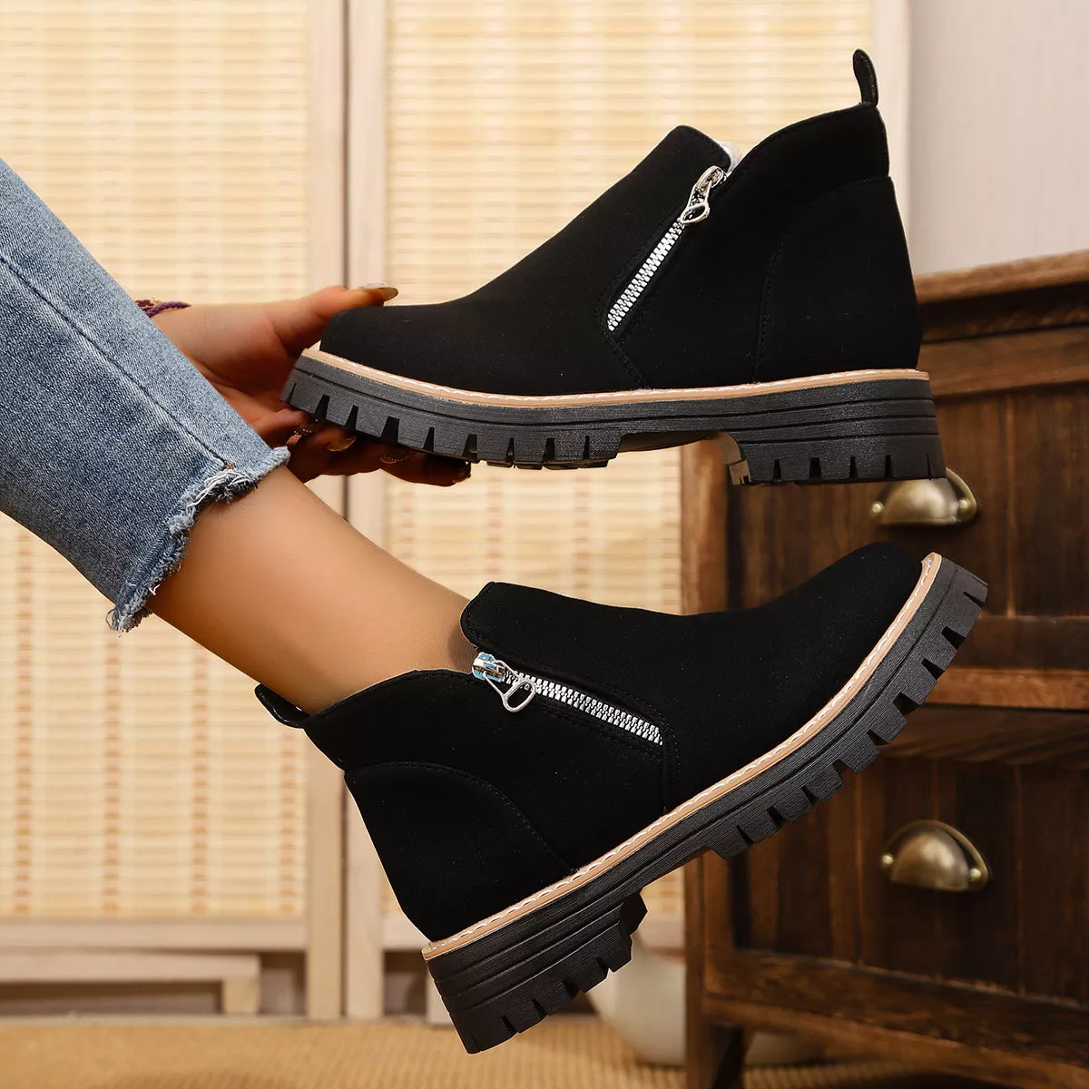 Ankle Boots with Zipper Accent