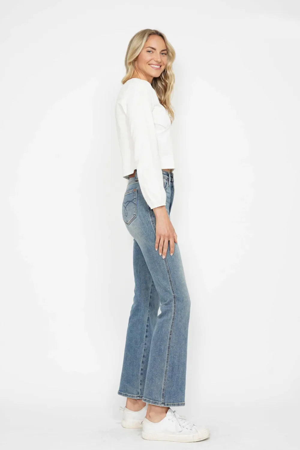 Full Size Tummy Control Back Embroidered Pocketed Bootcut Jeans Plus Size
