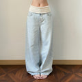 Womens Versatile Low-rise Color-block Jeans