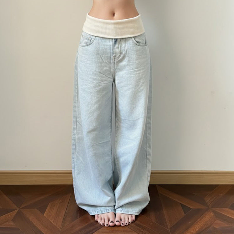 Womens Versatile Low-rise Color-block Jeans