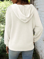 Full Size Button Detail Waffle Knit Hoodie Plus Size