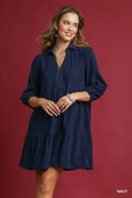 Umgee Tiered Corduroy Mini Dress with Balloon Sleeves