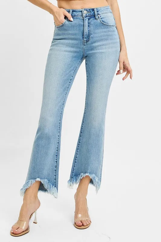 Full Size High Rise Crop Bootcut Fray Hem Jeans Plus Size