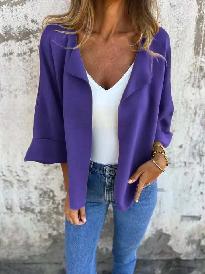 Full Size Open Front 3/4 Sleeve Cardigan Plus Size