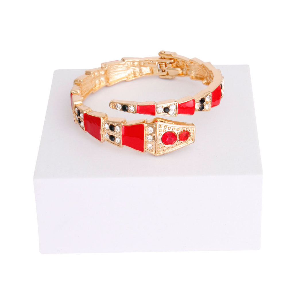 Statement Cuff Bracelet Red 3D Snake Wrap Stylish Luxury Jewelry