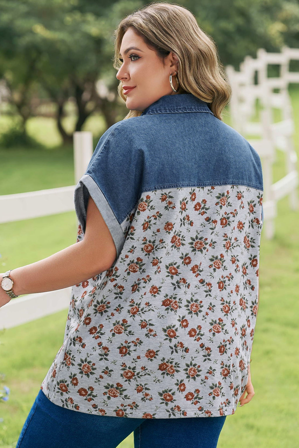 Karla Print Patchwork Polo Plus Size T-Shirt
