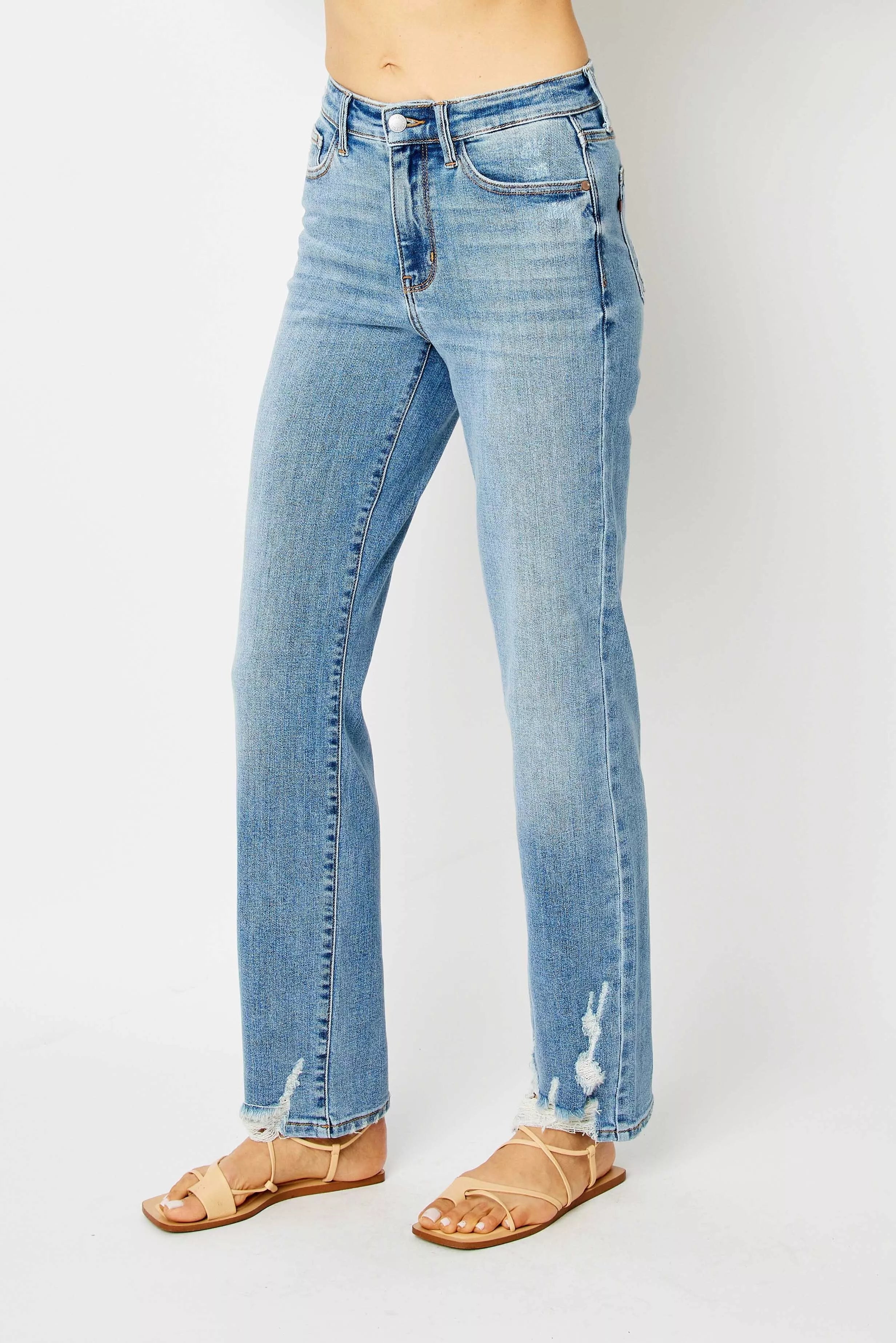 Judy Blue Full Size High Waist Straight Jeans with Heavy Destroy Plus Size