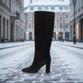 Women’s Suede High Heel Boots | Pleated Thick Heel Pointed Toe