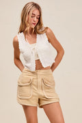 SO ME Mineral Washed Terry High Rise Cargo Shorts