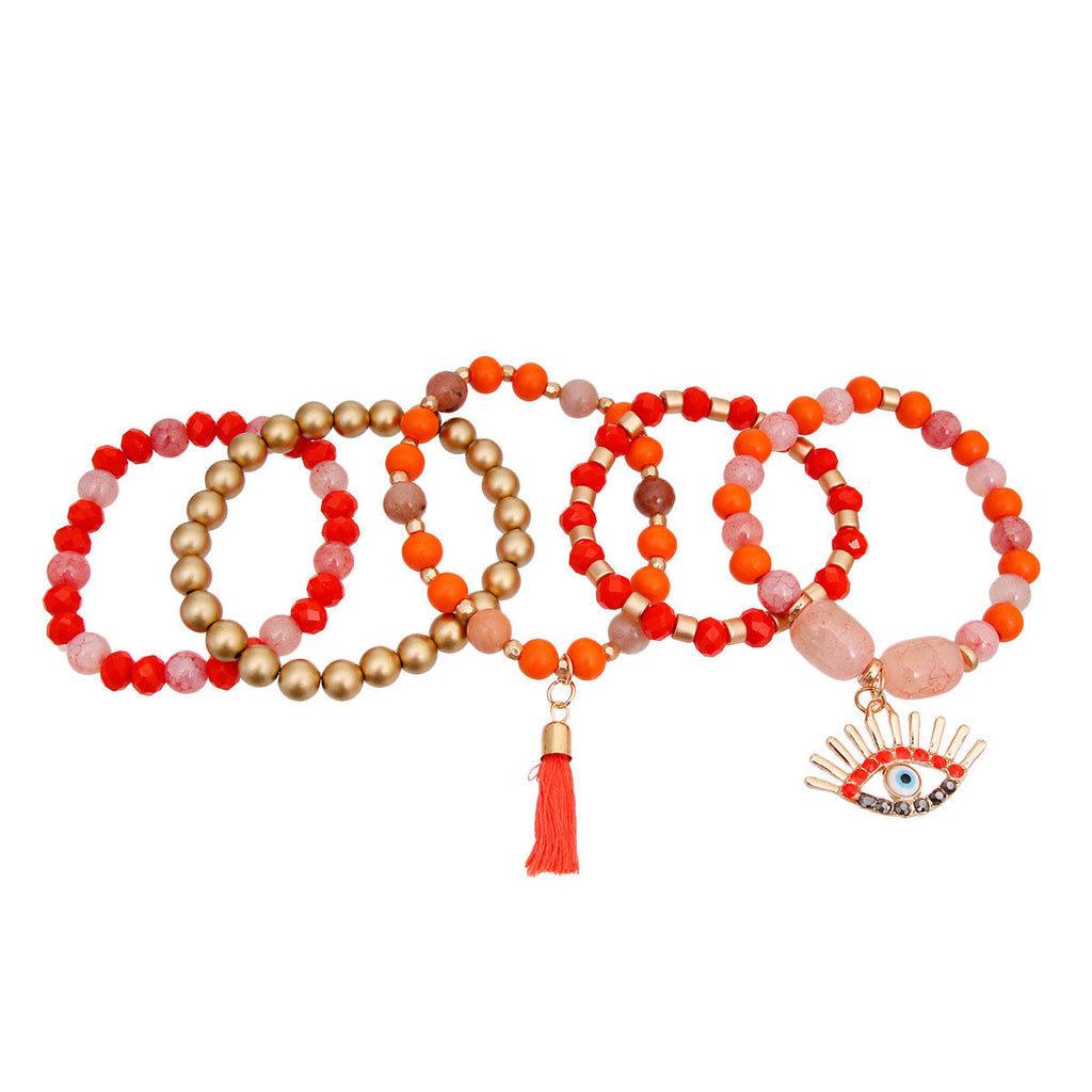 Evil Eye Bracelets Coral and Matte Gold Stylish Fashion Jewelry