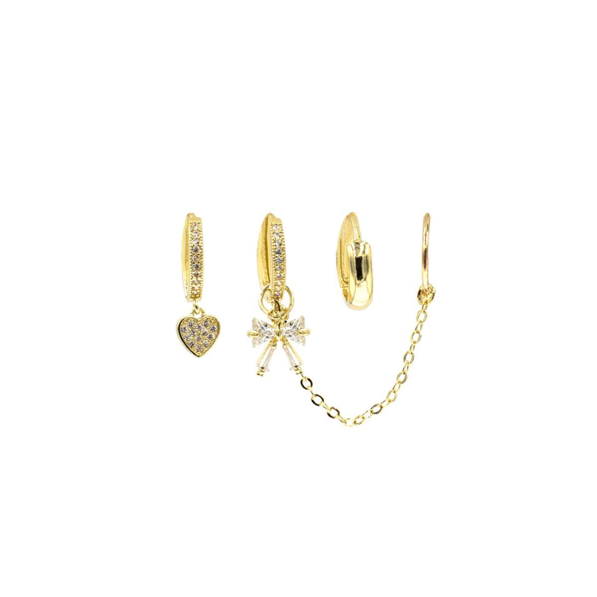 Huggie Hoop Earrings Set with CZ Pave Bow Ear Cuffs – Trendy Chic Jewelry
