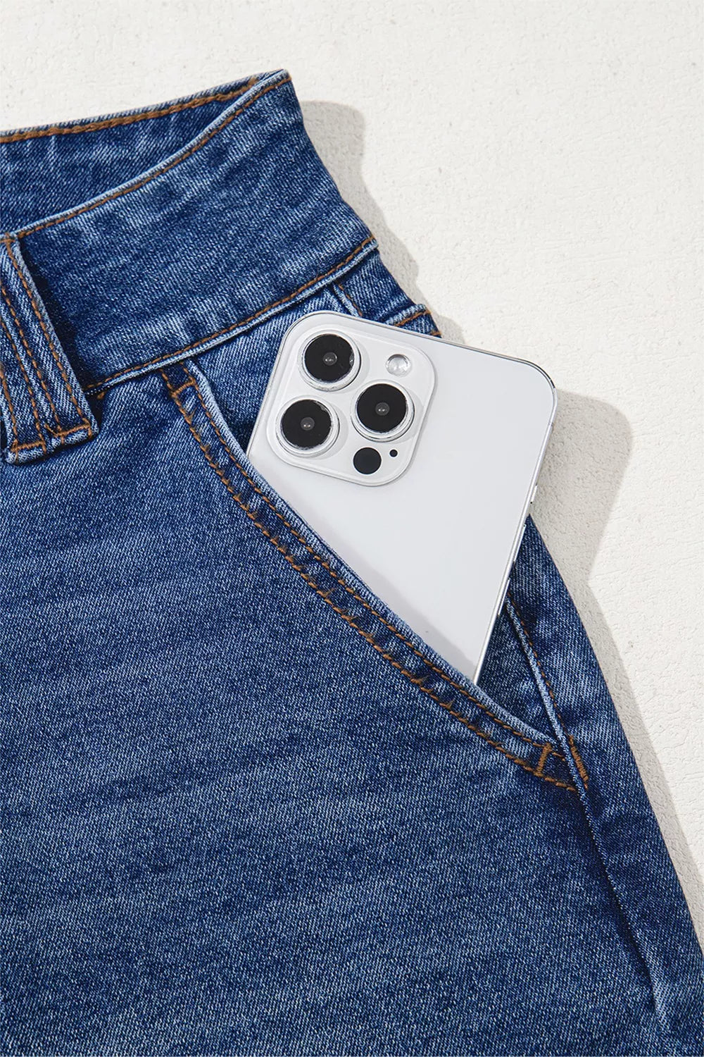 Double Button Zip Fly Straight Leg Jeans