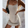 Solid Color Women's Tank Top Dress with Drawstring Hem